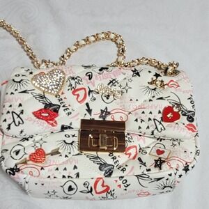 Aldo White and Red Designer Women's Bag With Crossbody Chain